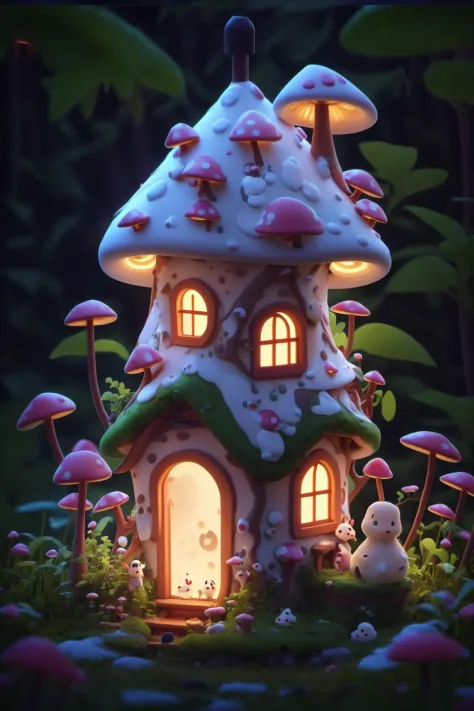 3dfz, no humans, mushroom, house, grass, window, outdoors, door, plant, bear, scenery, moss, chimney, pokemon \(creature\),
tilt...