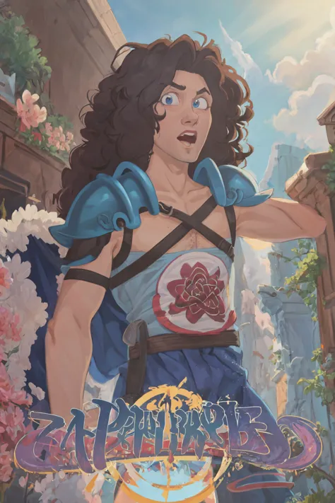 a cartoon picture of a woman in a blue dress holding a sword