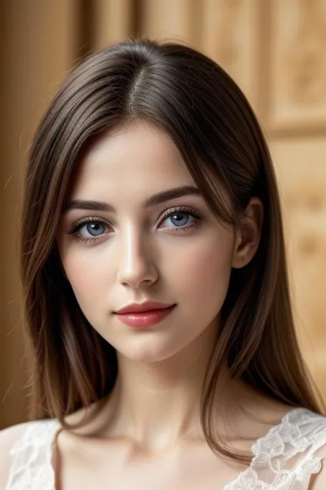 a close up of a woman with long hair and a white dress