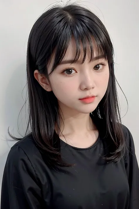 a close up of a woman with long hair wearing a black shirt