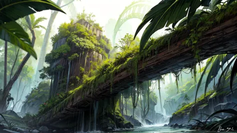 excellent oil painting of a Amazon Rainforest: A vibrant jungle teeming with exotic wildlife, rushing rivers, and ancient tribes...