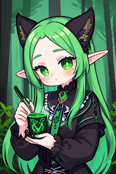 a cartoon image of a girl with green hair and green eyes