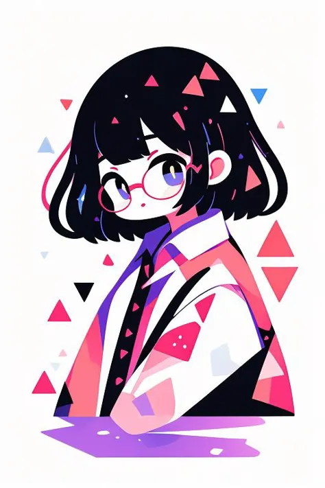 a cartoon girl with glasses and a tie is standing in front of a triangle