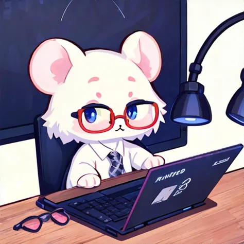 there is a cartoon cat sitting at a desk with a laptop