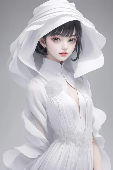 (masterpiece, top quality, best quality, official art, beautiful and aesthetic),solo,1girl,dark white dress,white bodysuit,white...