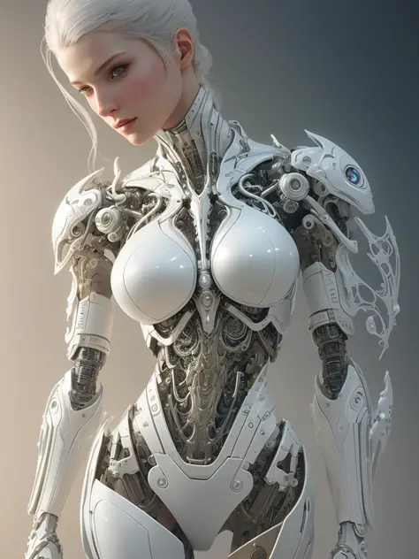 organic cyborg, white plastic, diffuse lighting, fantasy, intricate, elegant, highly detailed, lifelike, photorealistic, digital...