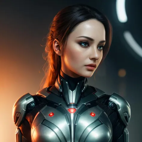 ((best quality)), ((masterpiece)), (detailed), Midjourney Style, close-up, woman, robot, red eyes, concept art, inspired by Marek Okon, digital art, Crysis Nanosuit, futuristic, (glowing elements:1.1), dynamic duo