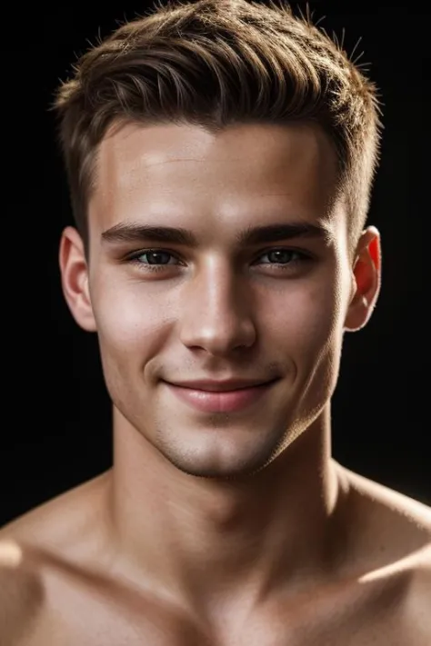 full portrait of young Germany man, smiling, skin pores, dramatic lighting, ambient occlusion, high level of detail, intricate s...