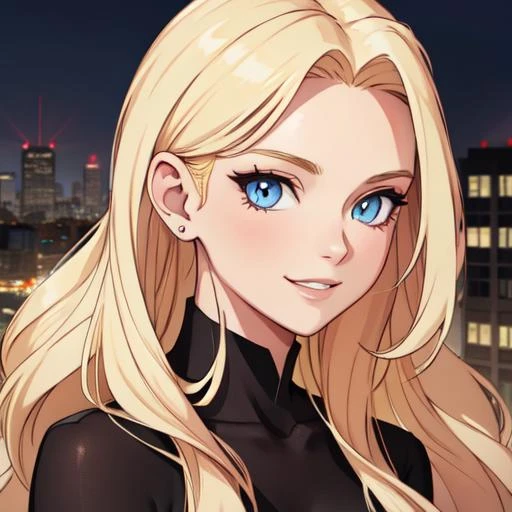 a pretty woman with long blonde hair, perfect face, happy, laughing, city background, sharp, extreme detailed, HD, HDR, 4K, masterpiece, high quality, high resolution, breathtaking, award-winning, professional, detailed face, detailed eyes, detailed hair, beautiful, hotify, prettify, prettyeyes