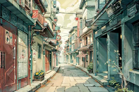 landscape painting, high quality, art poster, alleyway, abyss