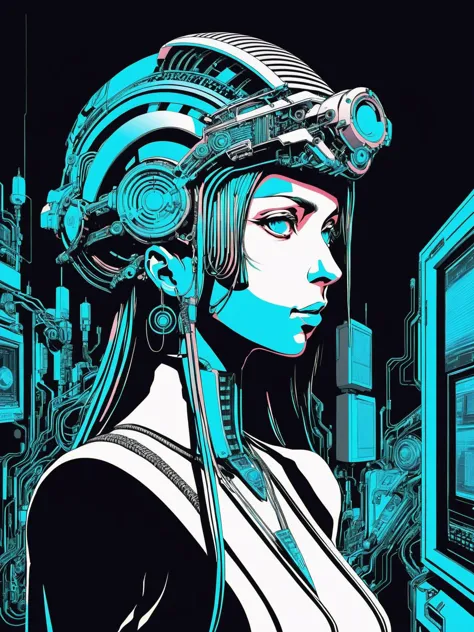 graphical anime portrait of Banker of Cybernetic , <lora:Fusion_Graphic_SDXL:1>