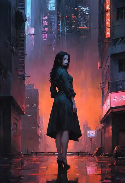 The neon matrix Film Style, Dark art, chdmchlwrd, glimpse of orange color in the far, 80s DARK dystopian Flair, Lowlight dark Pastel Tone, busty ergo proxy, Pale slim, Long Hair, See through dress, Body Silhouette, Large hall in skyscraper, reflecting Floor, huge Window to the ceiling to rainy neo Tokyo by night, Rear View, Grey DARK color palette, Point of old nature in the far, 80s DARK dystopian Blade Runner Flair, Lowlight dark Pastel Tone, very Detailed, awesome Quality, reflecting, luminescent, translucent, Ethereal, Aura, underboob, puffy nipples, giga_busty,very detailed, uhd, masterpiece, White smoke, light beams through smoke,