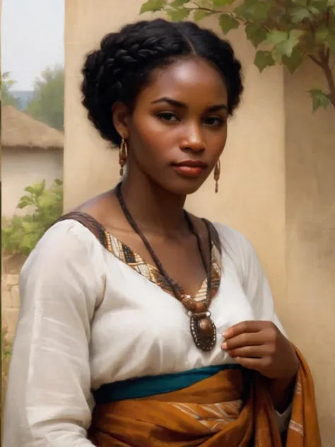 beautiful African woman, style of bougereau