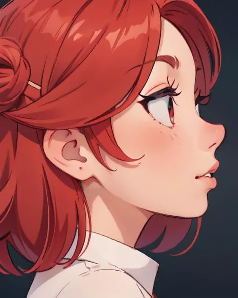 1girl just face <lora:Sexy-Comic-Style:1>, red hair, round eyes, eyes shadow, lewd expression,