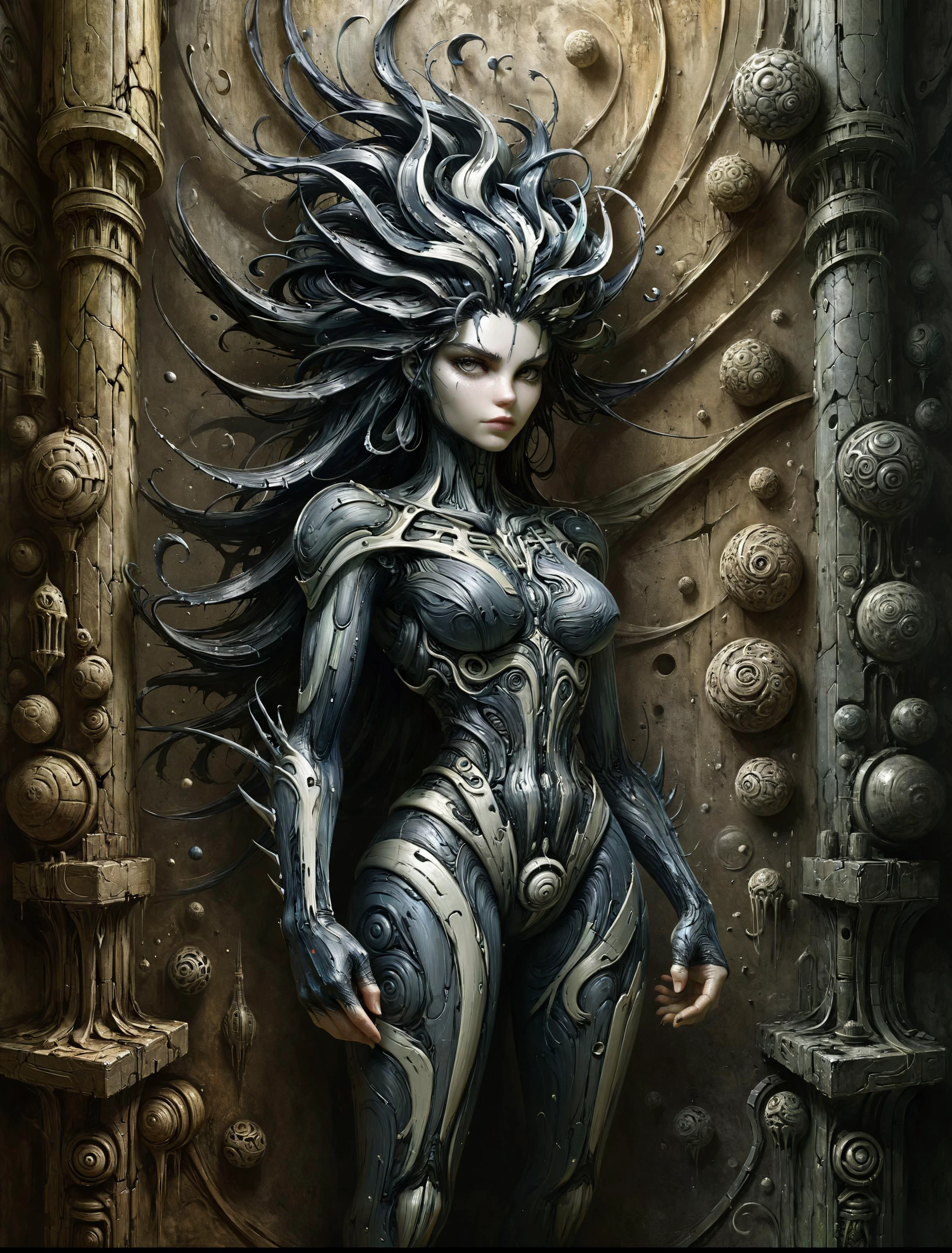 woman hr giger, thick paint, layered paint, 3d texture ral-drptpl  