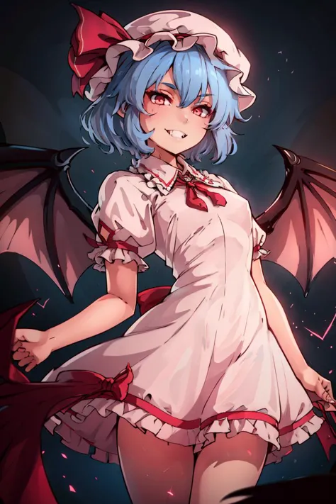 ((masterpiece,best quality)), absurdres, <lora:Remilia_Scarlet_Touhou:0.8>, Remilia_Scarlet_Touhou, 1girl, solo, red eyes, blue ...