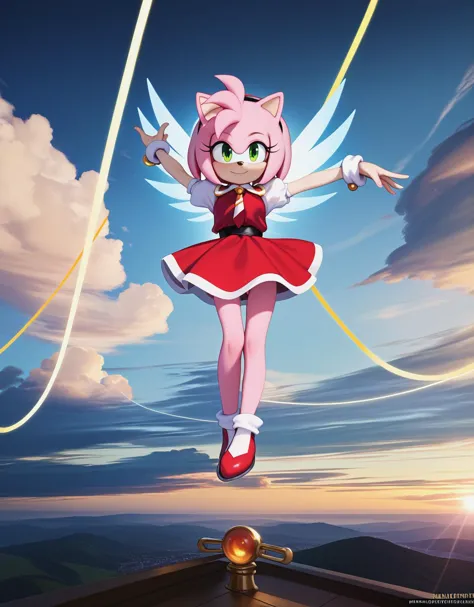 score_9, score_8_up, score_7_up, best quality, masterpiece, 4k, uncensored, prefect lighting, rating_explicit, very aesthetic, nai3,  <lora:Diathorn_SDXL_Pony:1> by Diathorn , Amy Rose (Sonic the Hedgehog), flying through the sky,
official art,anime colori...