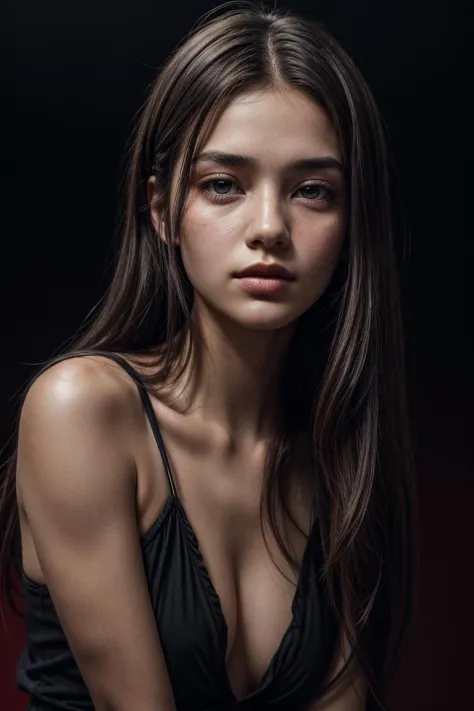 <lora:detailer:0.8> ,a 20 yo woman,long hair,dark theme, soothing tones, muted colors, high contrast, (natural skin texture, hyperrealism, soft light, sharp),red background,simple background