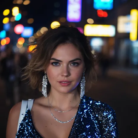 cinematic photo professional fashion close-up portrait photography of a beautiful ((ohwx woman)) in the city at night, Nikon Z9, bokeh   <lora:kateupton_dh128_sdxxxl_v1:1> . 35mm photograph, film, bokeh, professional, 4k, highly detailed