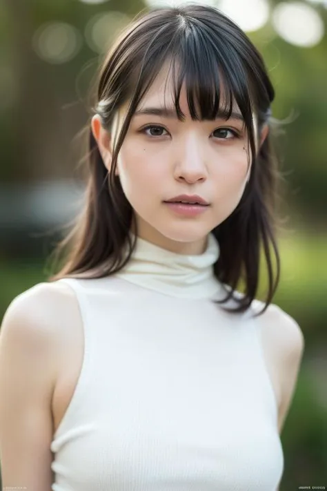 a woman with long hair wearing a white top and a black belt