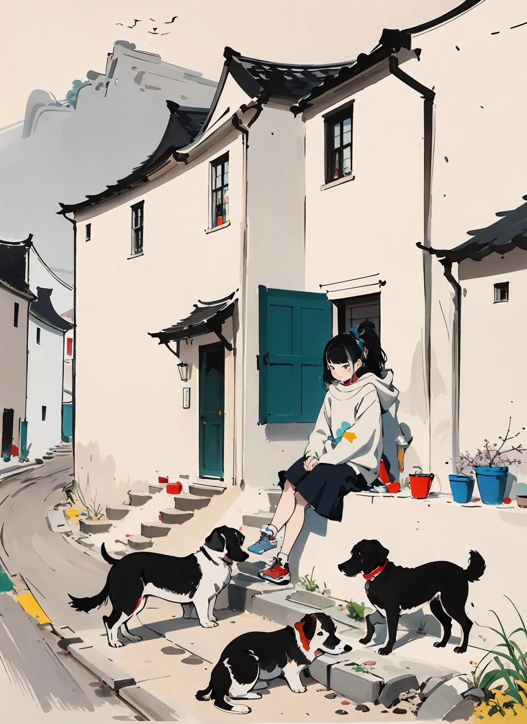 Obra de arte,melhor qualidade,wuguanzhong,1 garota,cachorro,