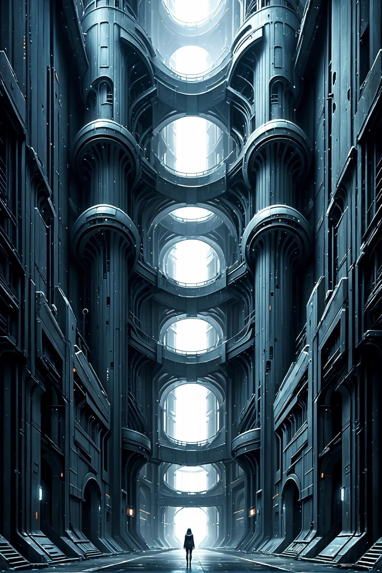 callejón oscuro en un abandonado,Megaestructura de ciencia ficción imposible fuera del universo, Obra maestra
