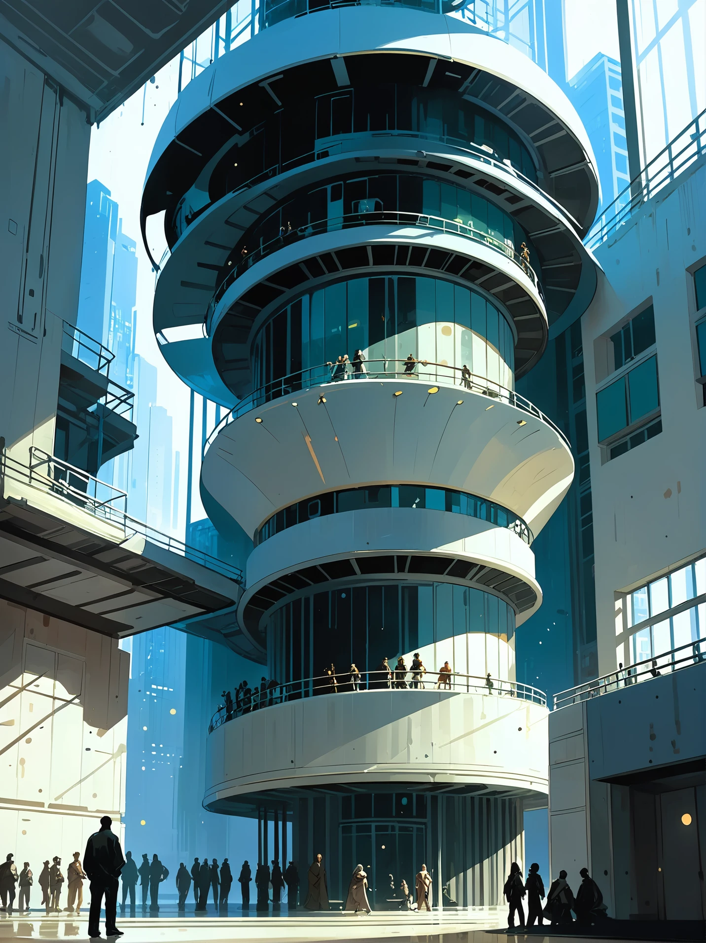 [가스 거대 행성 연구 기지:Greg Manchess 디지털 페인팅, 기술 비관주의자의 고층 아파트 인테리어,신비한 공상 과학 거대 도시 우주의 가장자리, 걸작:0.12]