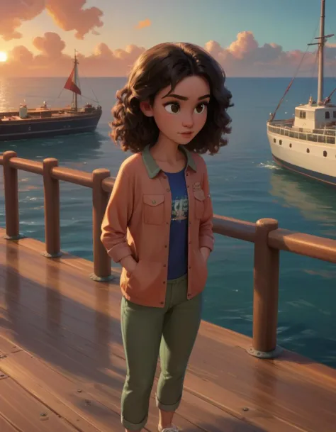 score_9, score_8_up, score_7_up, score_6_up, score_5_up, score_4_up
<lora:disney3d-ponyxl:0.85> tiana, solo, brown hair, pants, pier, water, cruise ship, sunset