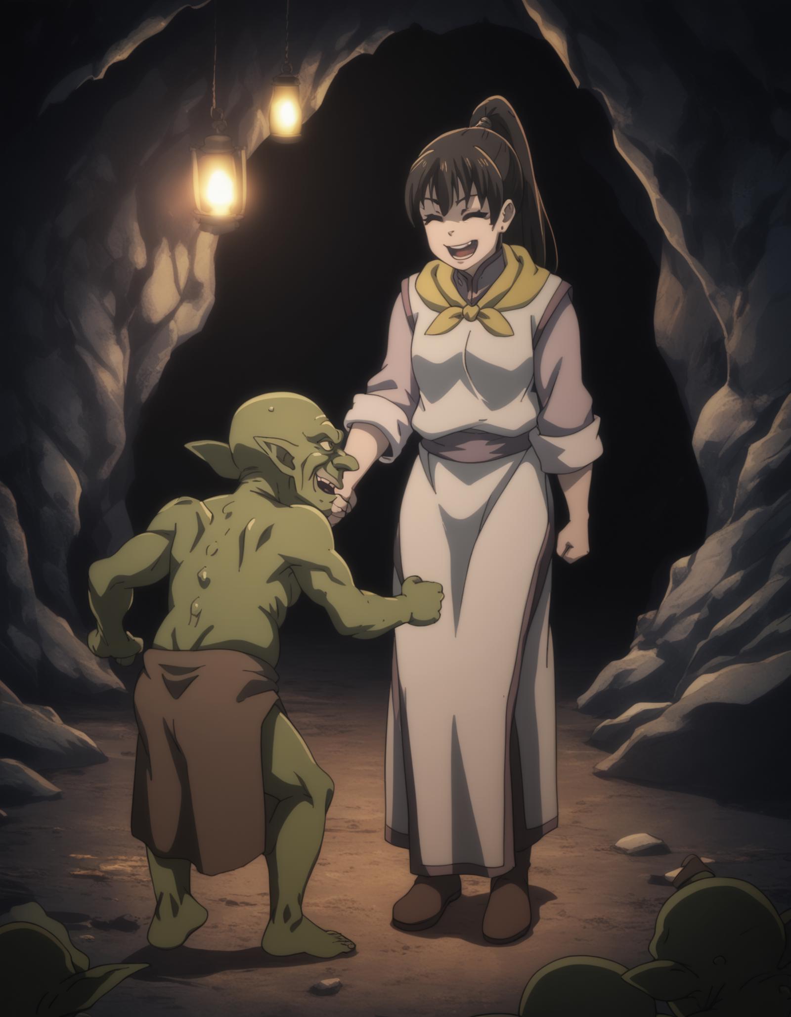 Anime scene of a woman and a child in a cave - SeaArt AI