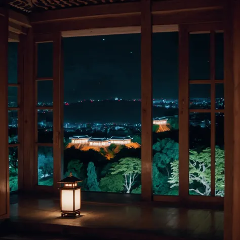 indoors, landscape of a (Tashkent:1.2) from inside of a Kiyomizu-dera Temple, it is Quaint and Organic, at Nighttime, Berlin Sec...