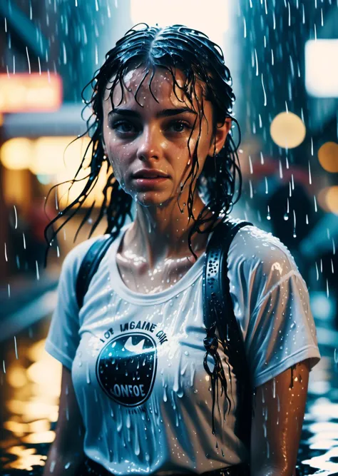 /ONE FOR ALL, imagine 
highly detailed, cinematic film still 1girl wet tshirt water drops,splash detailed,surreal dramatic light...