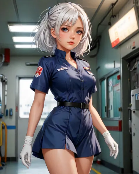 (((masterpiece))) , (((best quality))) , anime style, 2d, Creative fit charming 1girl, solo, wearing Emergency medical technicia...