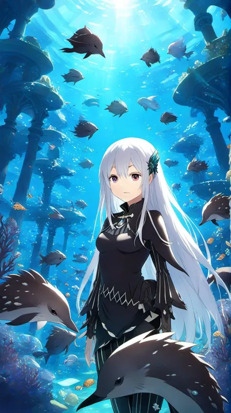 <lora:Anime Enhancer XL V2:.5> <lora:Echidna:1>1girl, echidna_rezero, , echidna_rezero in a mythical underwater city, surrounded by curious creatures of the deep