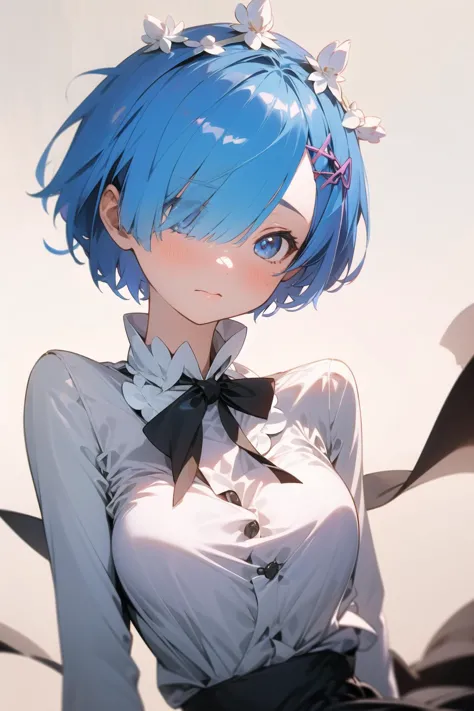 masterpiece, best quality, rem, 1girl, collared shirt<lora:Rembooru_789677:1>