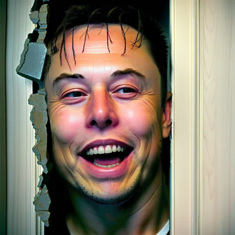 (masterpiece, best quality:1.2),  1boy,realistic,raw photo,black t-shirts,
Johnny, (broken wall:1.2),wood door, :d, face only,(elon musk:1.0),(plump:0.5),muscular, 
<lora:HereIsJohnny:0.8>