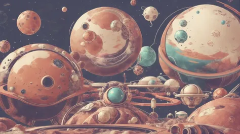 a close up of a bunch of planets in a space