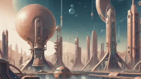 futuristic city with a giant sphere in the middle of the city