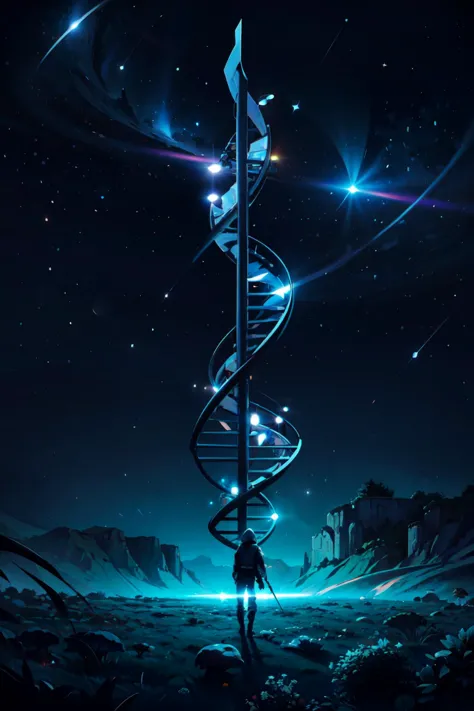 ((masterpiece,best quality)), absurdres,   <lora:DNA:0.8>,   DNA, sky, no humans, star (sky), night sky, scenery, starry sky, sp...