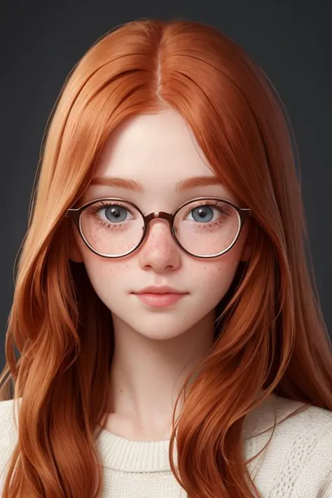 a woman with red hair and glasses posing for a picture