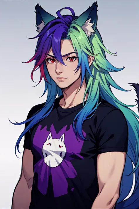 a close up of a person with long hair and a cat head