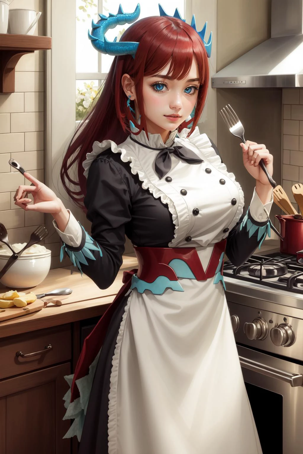 (Obra maestra, mejor calidad),  detalles intrincados,
1 chica,  cocina_Dragonmaid,