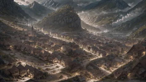 a view of a town in the middle of a mountain range