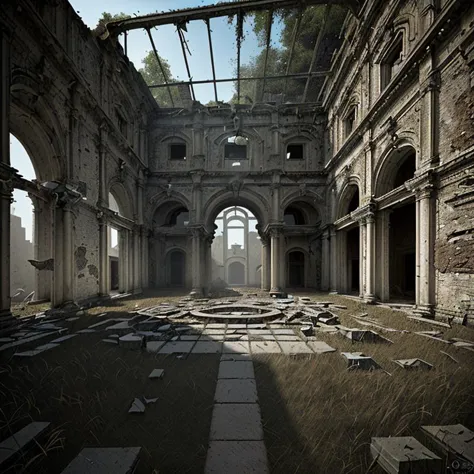 Hyperrealistic photo fullbody shot, (establishing shot:1.5), ruins of a courtyard with a building, creepy looking, a deserted, grass-covered, <lora:JZCG035-Game City:1> jzcg035, scenery, outside
Extremely high-resolution details, photographic, realism pushed to extreme, fine texture, incredibly lifelike, (masterpiece:1.10), (best quality:1.10), studio light, (photorealistic:1.4)