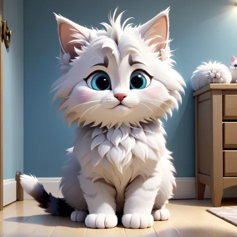 modisn disney style, fluffy cute and adorable kitten, comfy