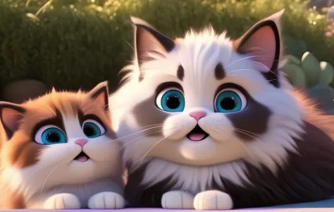 modern disney style, fluffy cute cats, nice scenery, absolutely outstanding image, flawless, detailed, intricate, sharp focus