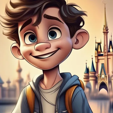 modern disney style, young boy, nice setting, flawless, very high quality