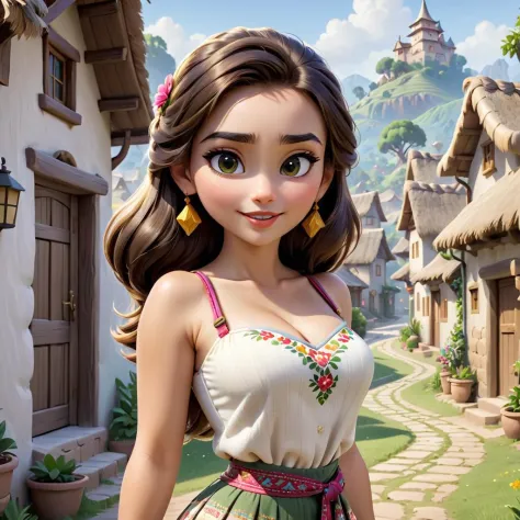 modisn disney, attractive caucasian village girl, sexy outfit, cute expression, flawless