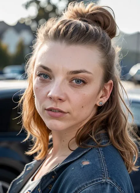 A stunning intricate color close up portrait of (sks woman:1) , wearing Band t-shirt and ripped jeans, epic character composition, sharp focus, natural lighting, subsurface scattering, f2, 35mm, film grain, , by Edward Weston, <lora:lora-small-natalie-dormer-v2:1>