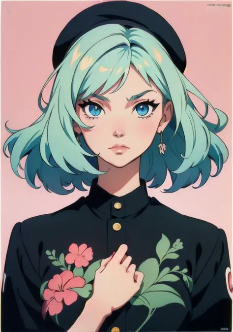 girl wearing a beret, very anime!!! anime!! intricate details, aesthetically pleasing pastel colors, poster background, art by c...