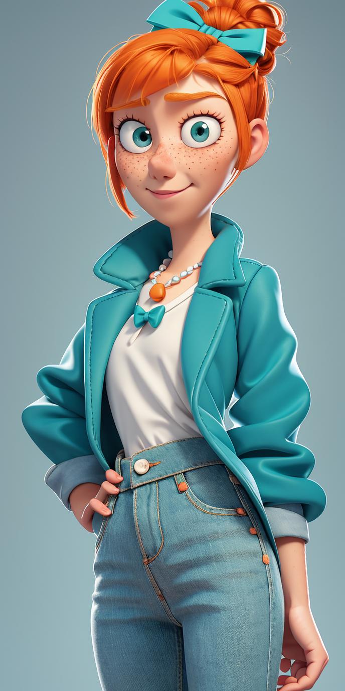 A cartoon girl with red hair and a blue jacket - SeaArt AI